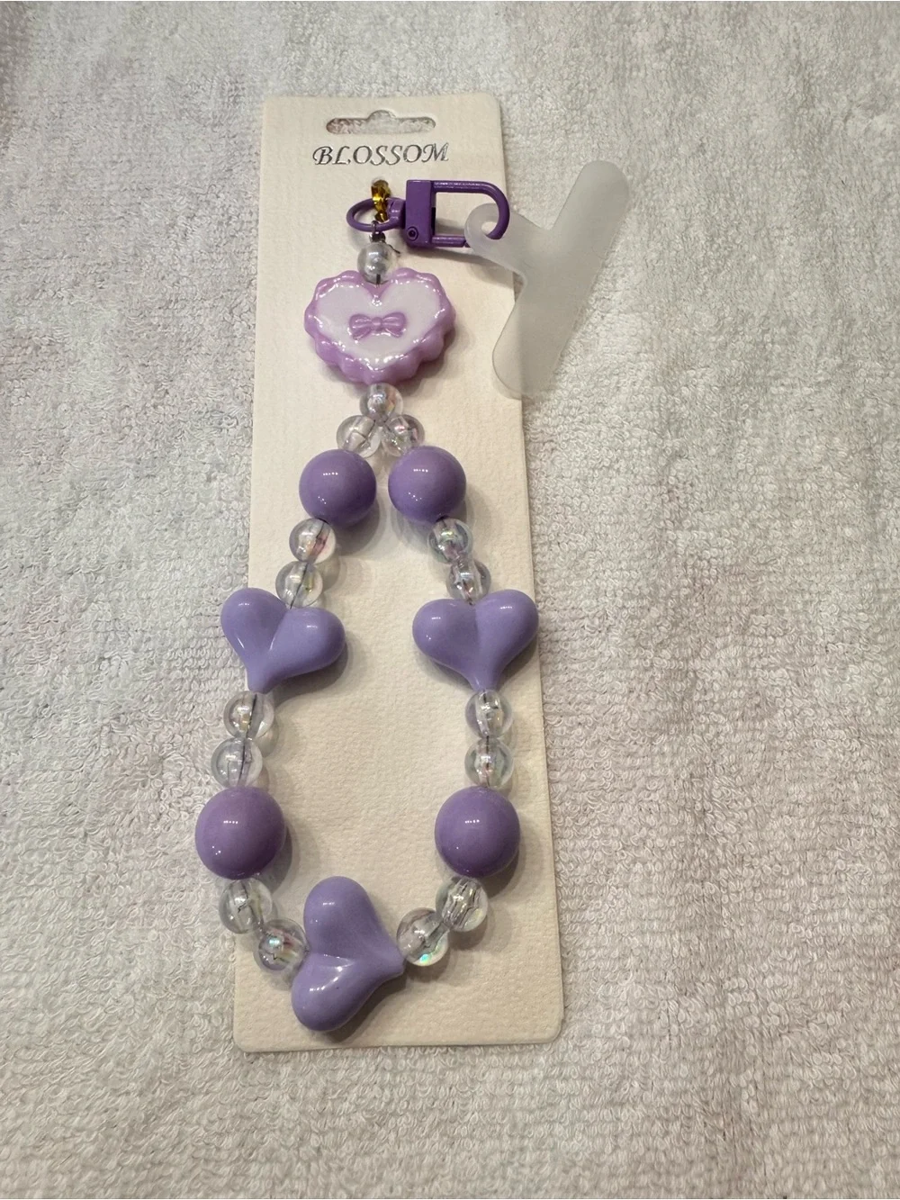 Lavender Beaded Heart Bracelet Clip phone charm
